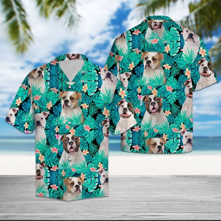 American Bulldog Tropical Hawaiian Shirt Summer Button Up For Men, Women, Couple