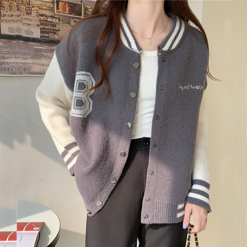 autumn Winter Knit Baseball Outerwear Women’s Clothing Sweater Jackets Loose Retro Single-Breasted Cardigan Ladies Knitting Tops alx