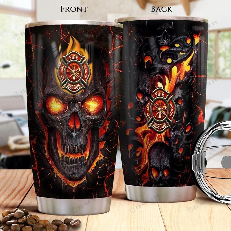 Firefighter Skull Stainless Steel Tumbler, Tumbler Cups For Coffee Or Tea, Great Gifts For Thanksgiving Birthday Christmas