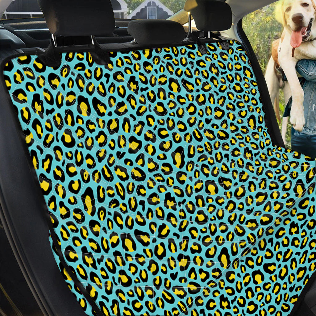 Teal And Yellow Leopard Pattern Print Pet Car Back Seat Cover