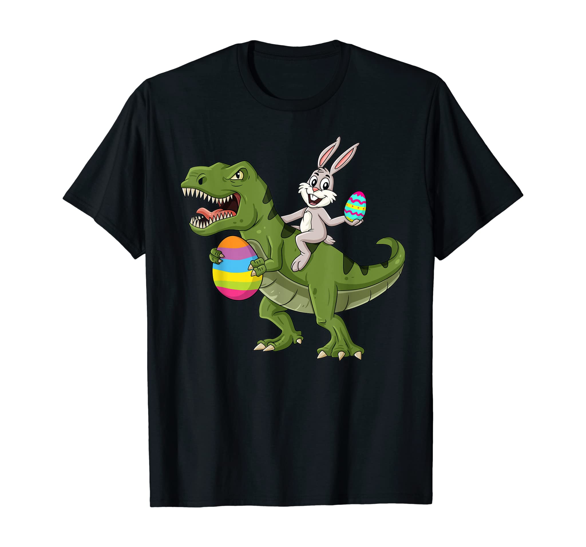 Rabbit Riding T Rex Easter Egg Boys Girls Kids T-Shirt