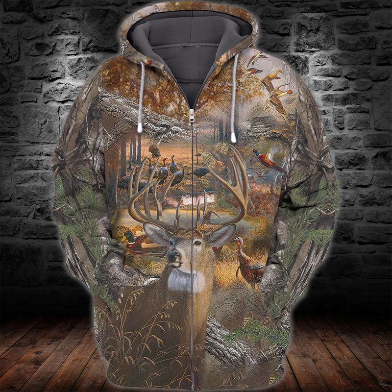 Animal Hunting 3D All Over Print Shirts Gift For Hunter 3D Zipper Hoodie