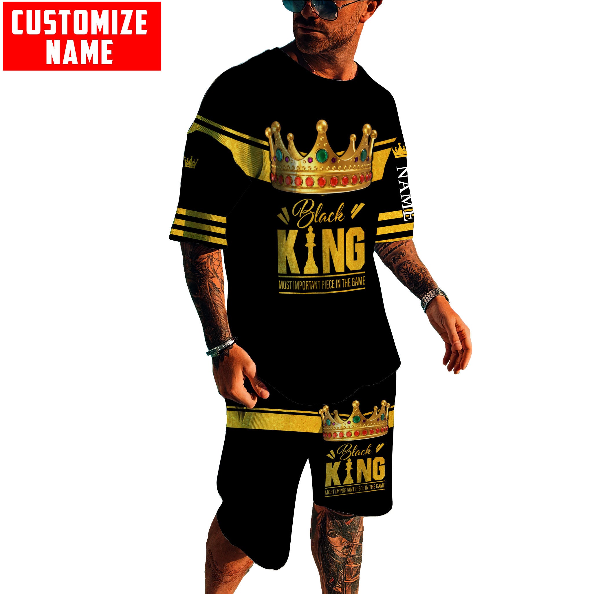 African Culture Personalize Name Black King Combo Tshirt And Boardshort Ml