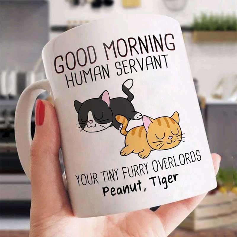 Good Morning Happy Father‘S Day Human Servant Sleeping Cats Personalized Mug