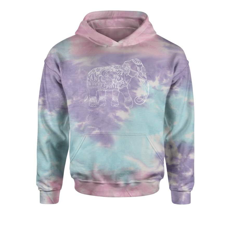 Sacred Elephant Distressed Look Tie-Dye Youth-Sized Hoodie