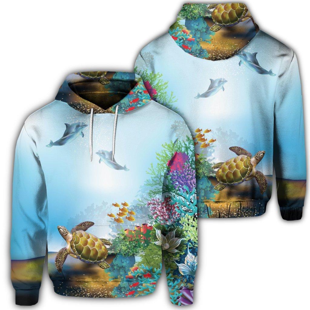 Hawaiian Turtle Dolphin In The Ocean Polynesian Hoodie