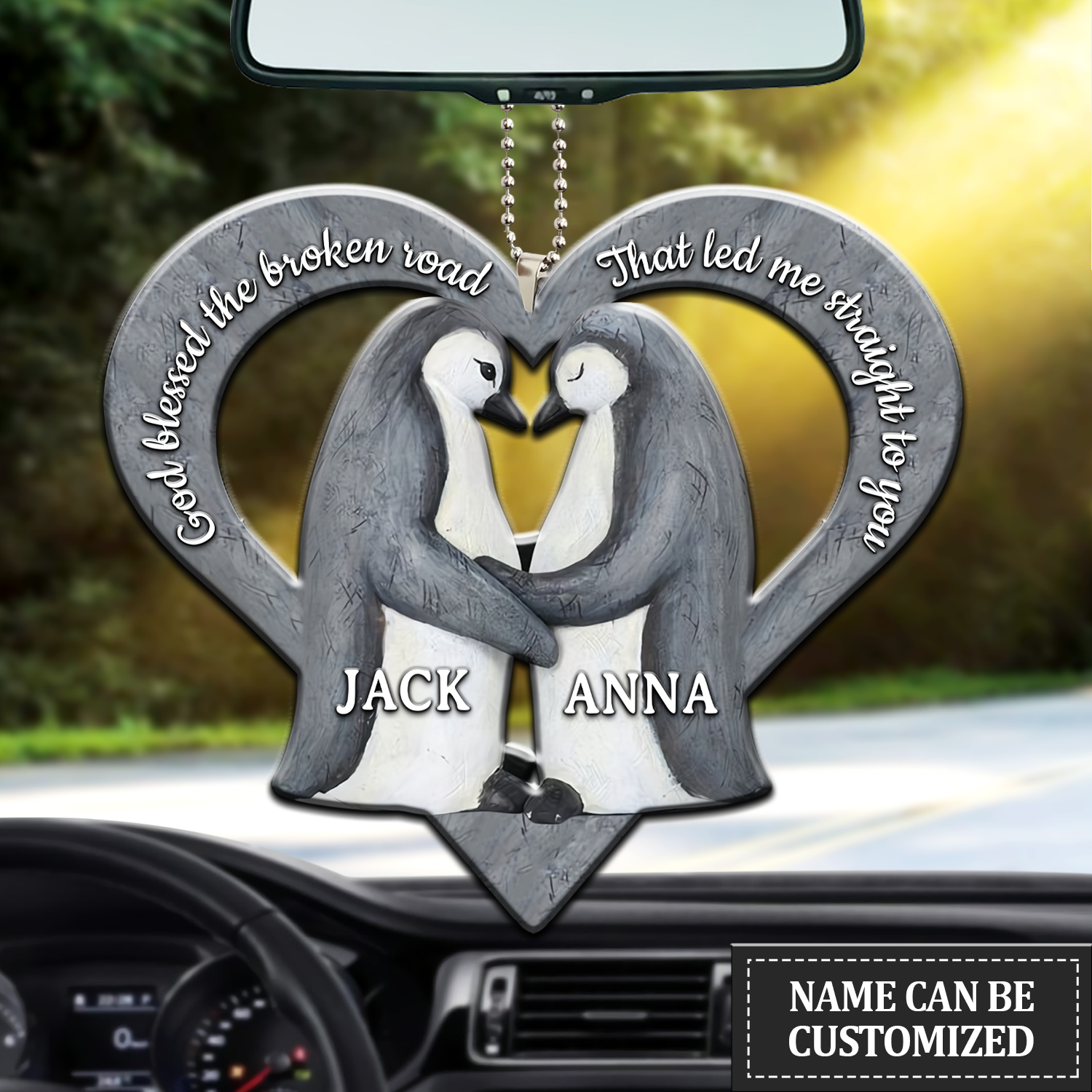 Penguin Couple God Blessed Personalized Ornament, Premium 2-Sided Mica Car Hanging Ornament , Best Mother’S Day Gift Ideas, Personalized Mother’S Day Gift