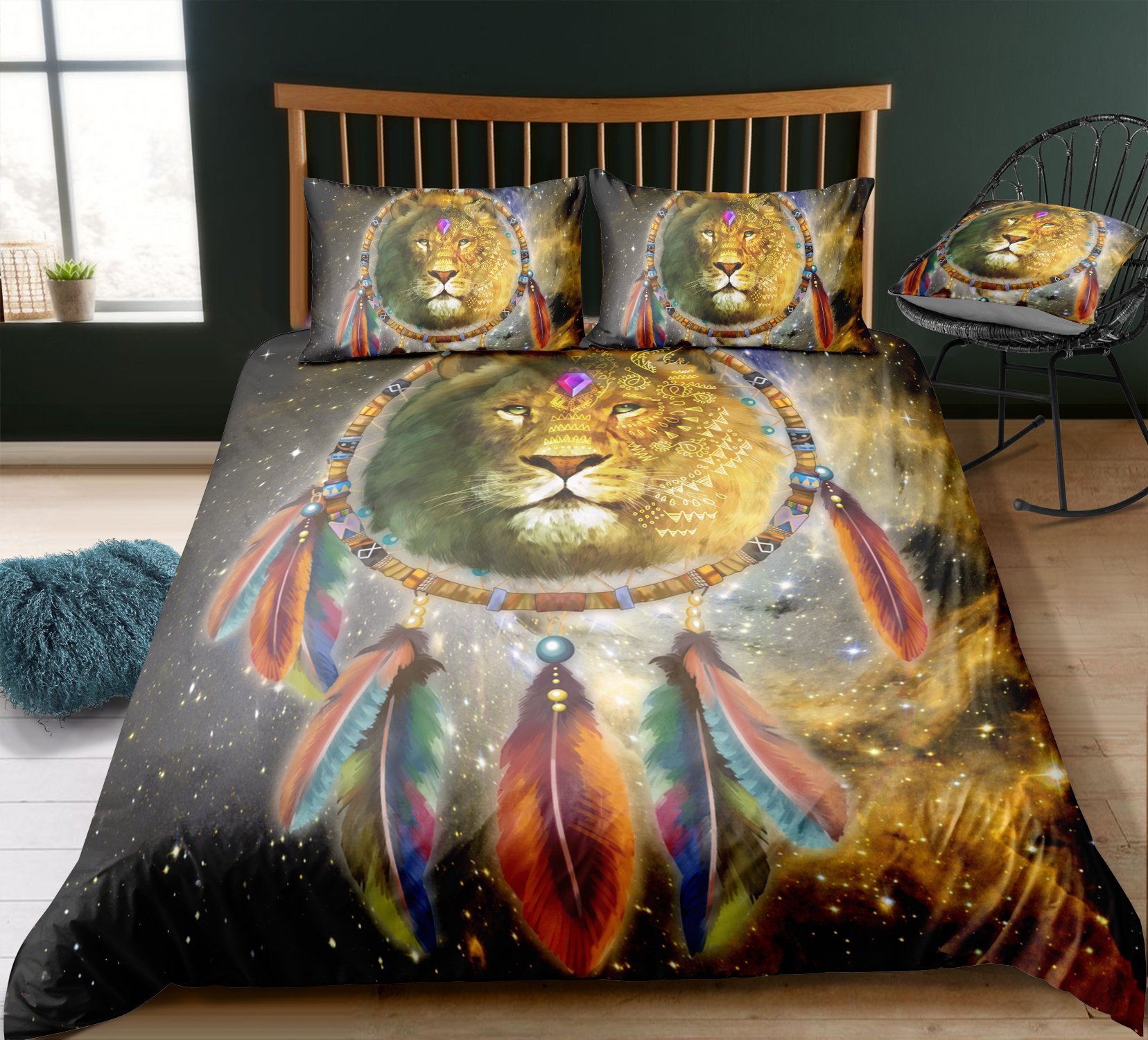 Tribal Dreamcatcher Lion 3 Pieces Quilted Comforter Set