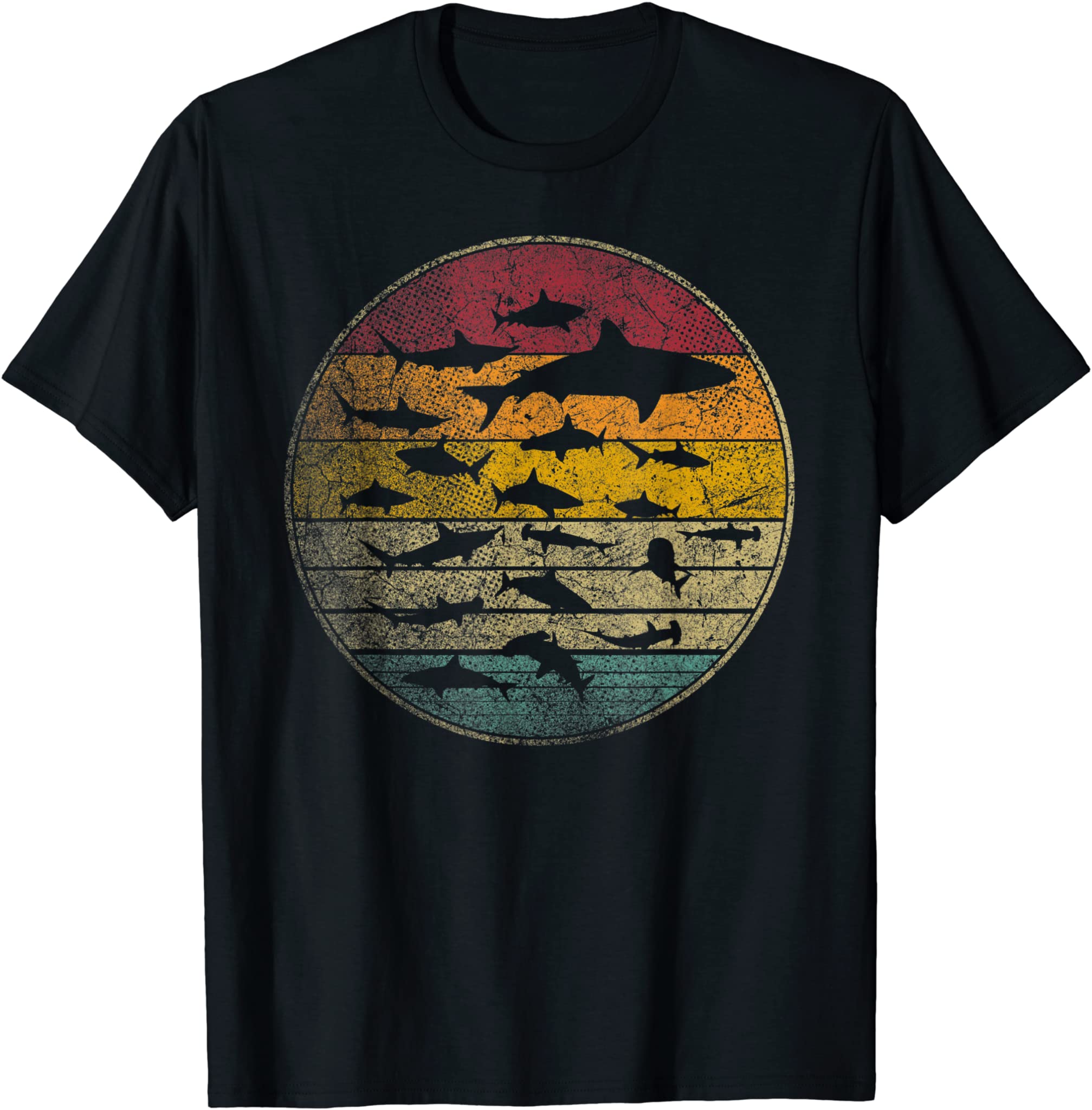 Sharks Fish Ocean Distressed Vintage Silhouette Men Women T-Shirt