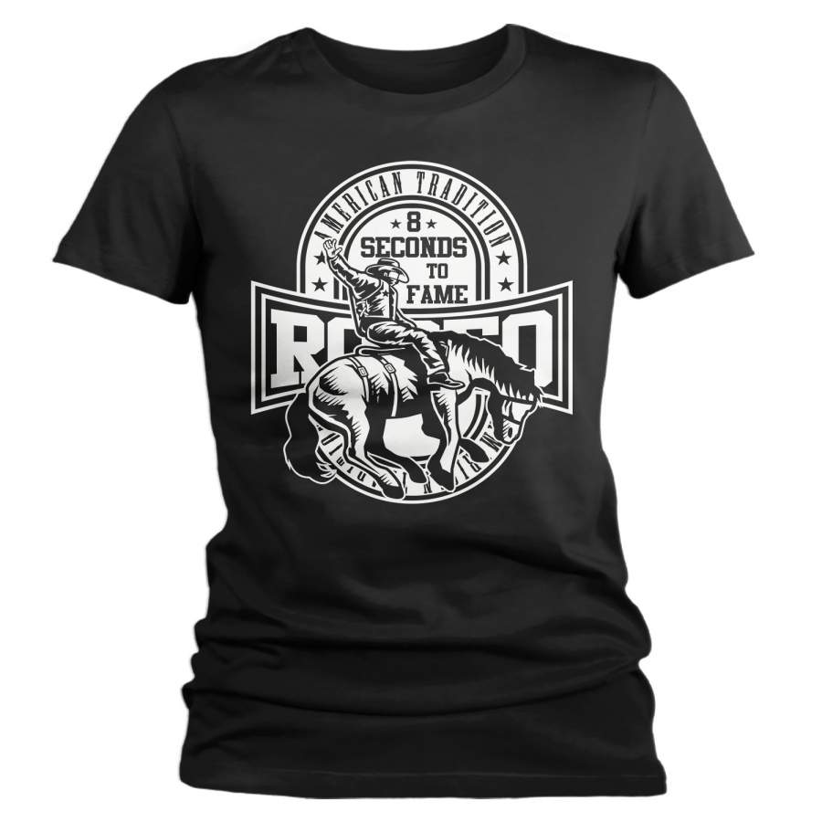 Women’s Vintage Rodeo T Shirt 8 Seconds Fame Cowboy Shirts Graphic Tee Western TShirt Vintage Shirt