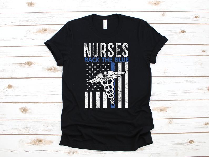 Dreameris Nurses Back The Blue Shirt Nurse Police Thin Blue Line T Shirt Hoodie Sweatshirt Long Sleeve Nursing Apparel Gift