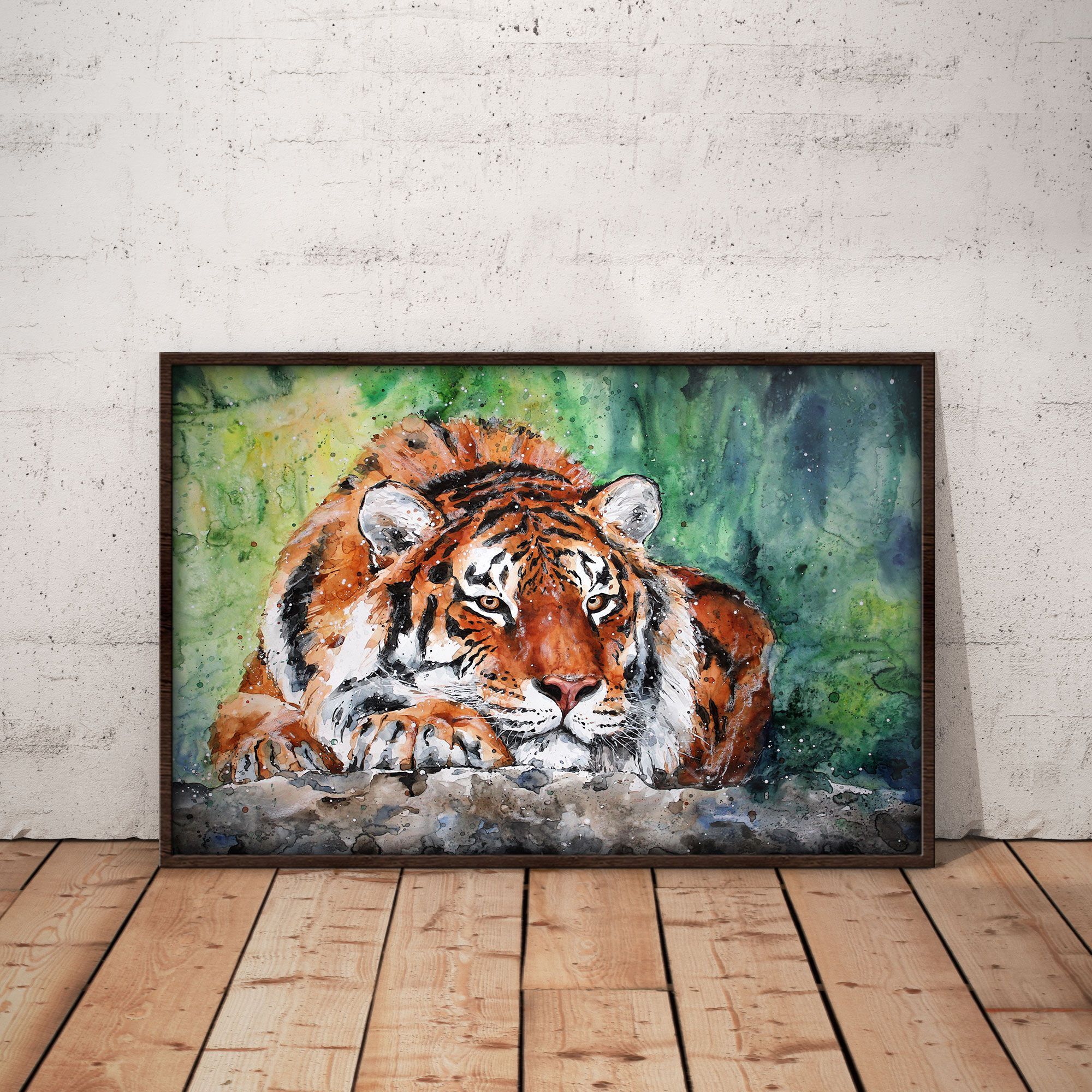 B1506 G815 Watercolor Painting Tiger Night Poster & Canvas