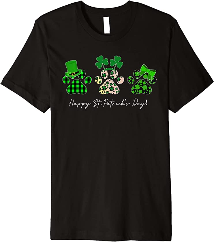 St Patrick Day Paw leopard shamrock Cat Dog Mom Premium T-Shirt