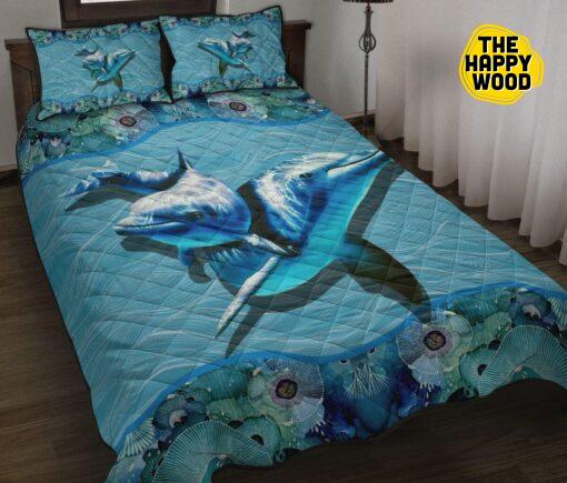 Dolphin Wave Ocean Style Beauty Quilt Bed Set And Pillow Covers