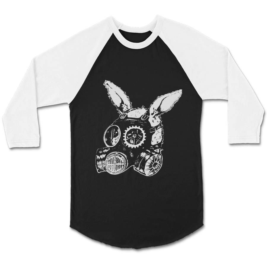 Post Apocalyptic Rabbit Original Art Bunny Steam Punk Gas Mask Watership Down Critical Eggplant CPY Unisex 3/4 Sleeve Baseball Tee T-Shirt