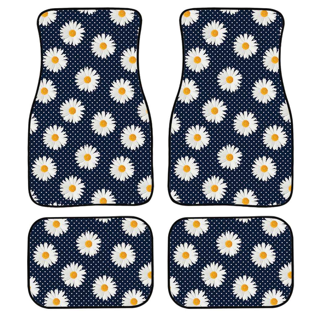 Polka Dot Daisy Floral Pattern Print Front And Back Car Floor Mats, Front Car Mat