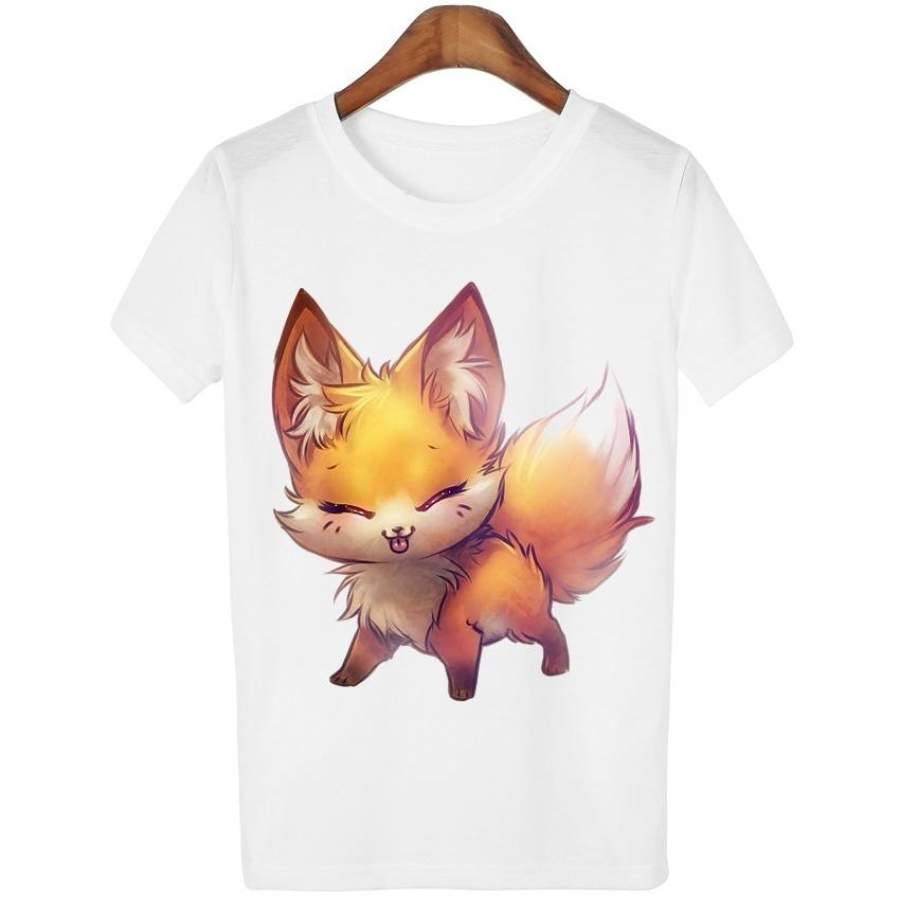 Harajuku Fashion Tee Shirt Femme Small Fox  Print 2017 Summer Style Animal T Shirt Women Tshirt Women Tops Short Sleeve