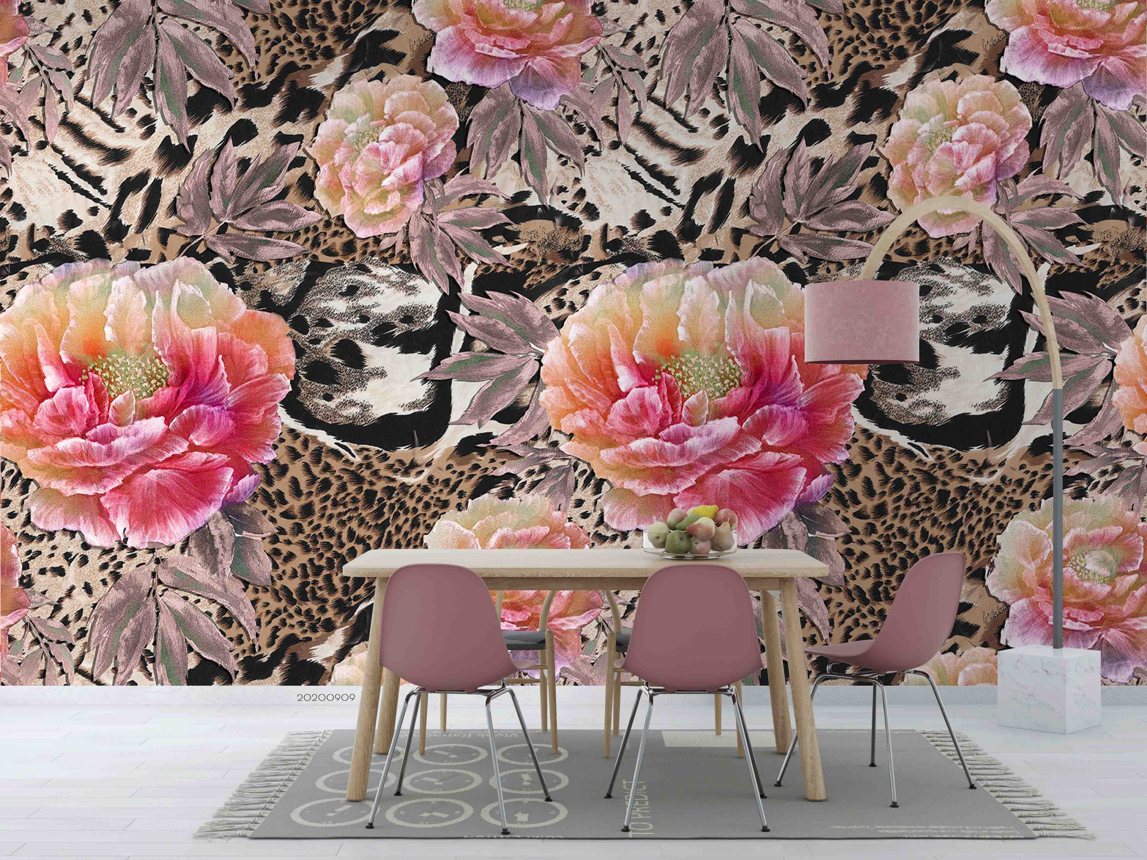 3D Hand Drawn Colorful Floral Leopard Pattern Wall Mural Wallpaper Lxl