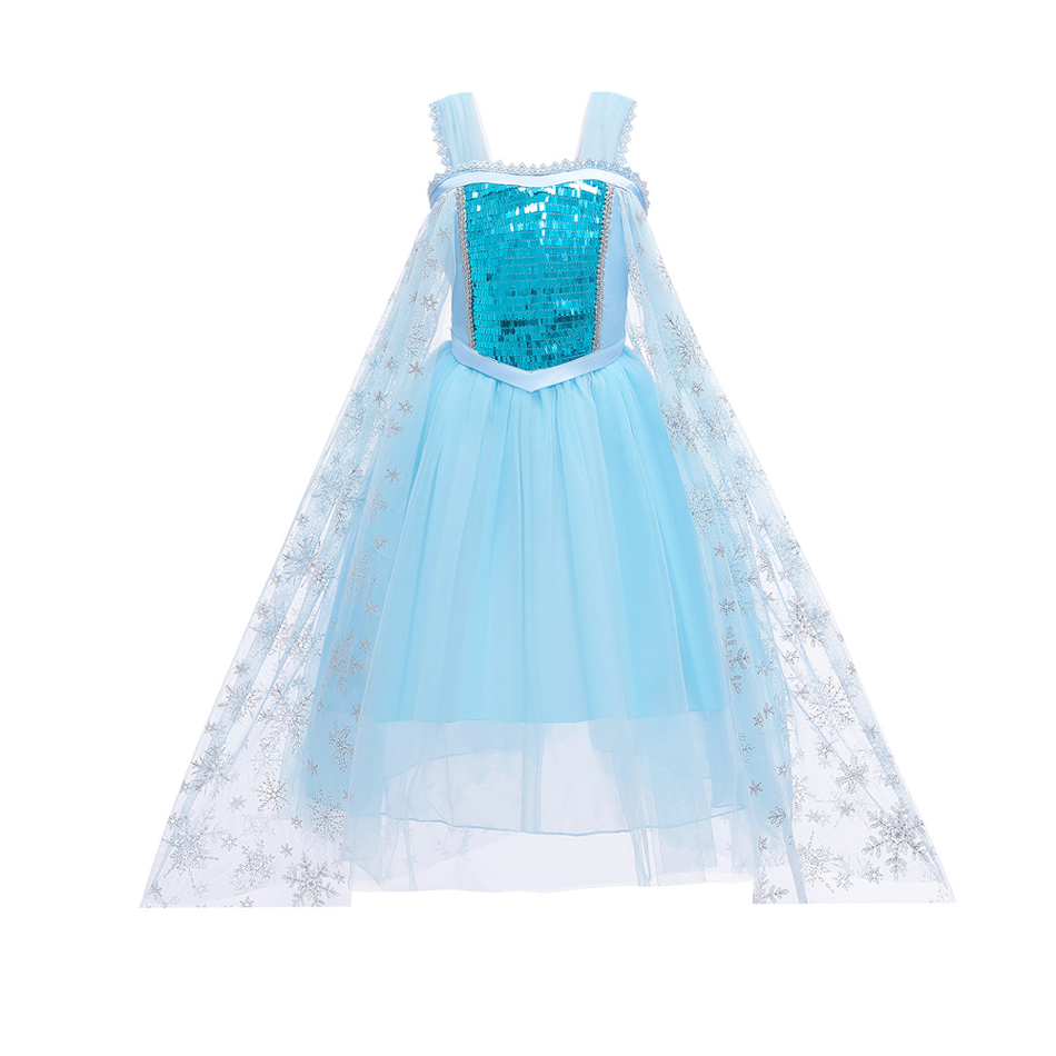 2022 Elsa Princess Dress for Kids Girl Frozen Snow Queen Sequins Sleevesless Mesh Fairy Cosplay Elza Halloween Vestido 2-10Y alx