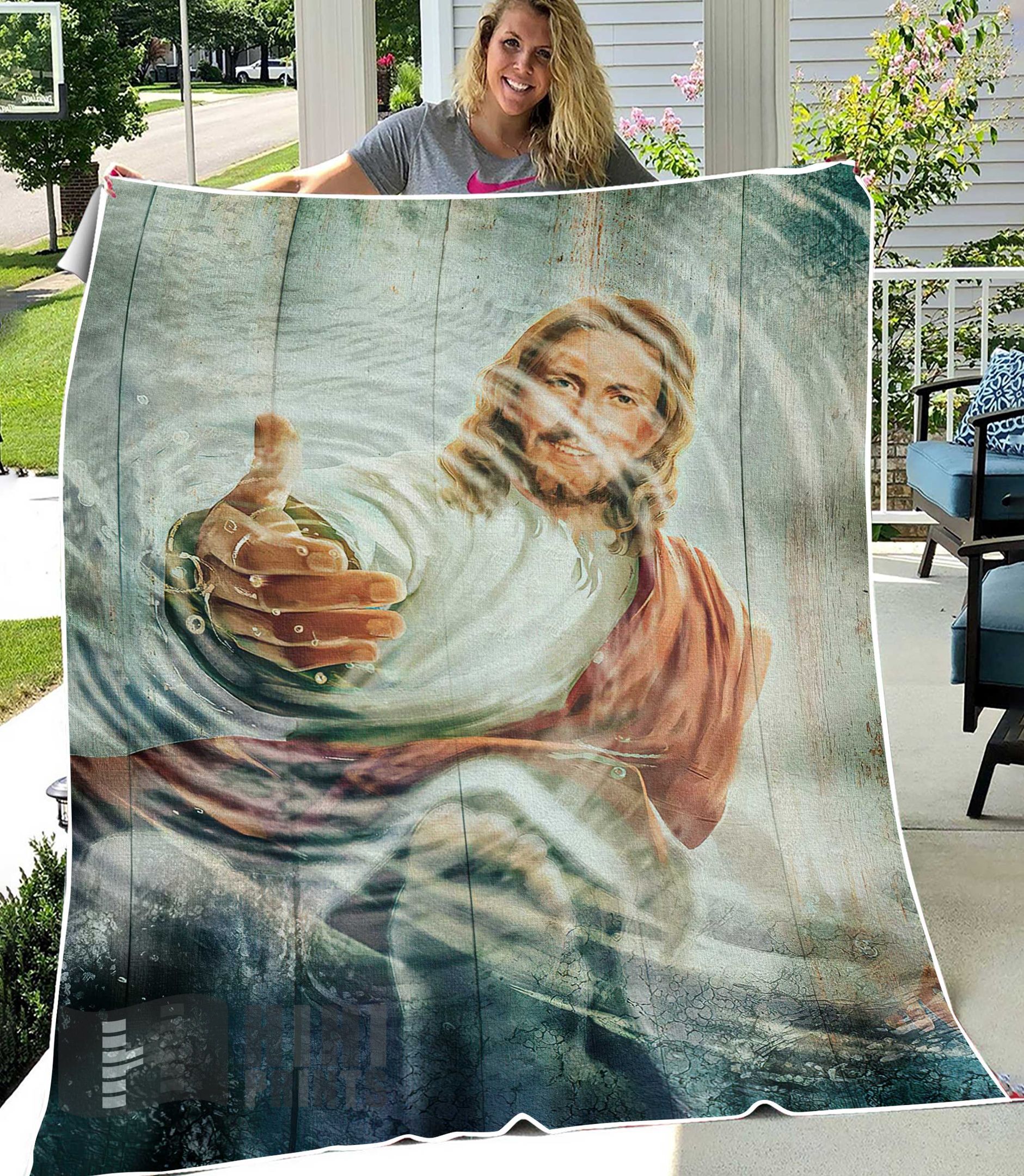 Take His Hand Through The Water Jesus Portrait  3D All Over Printed Blanket