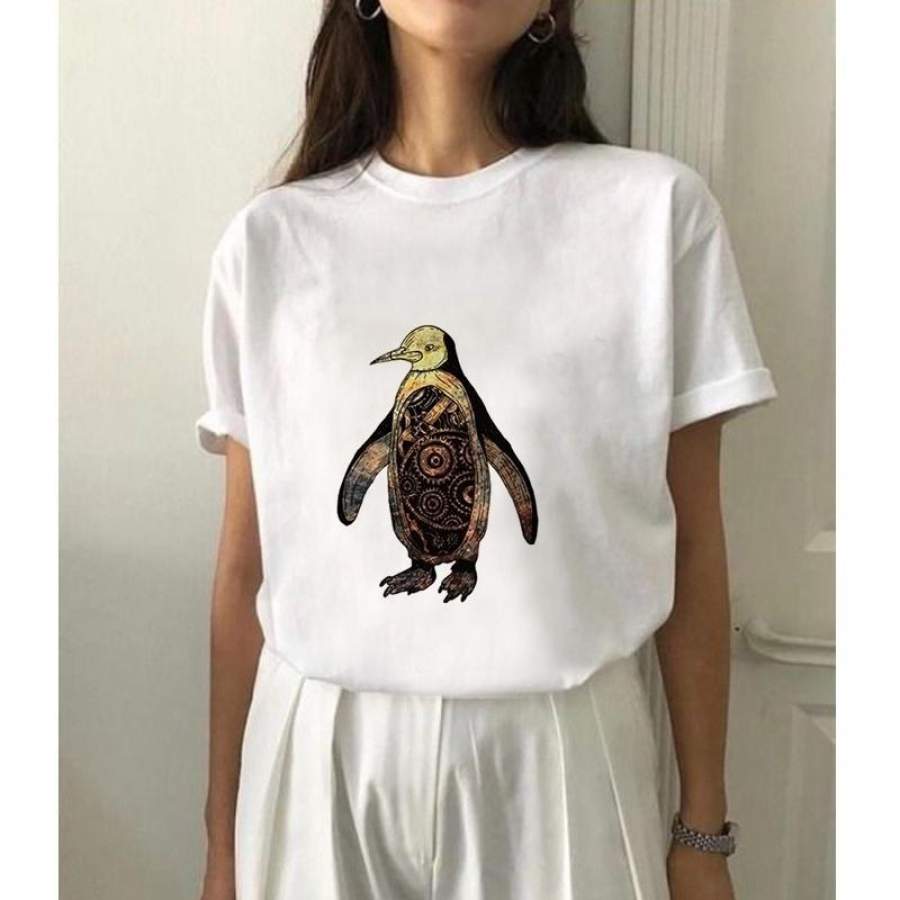 Summer Casual Short Sleeve Comfort T-Shirt Women’s Graphic Mechanical Penguin T-Shirt