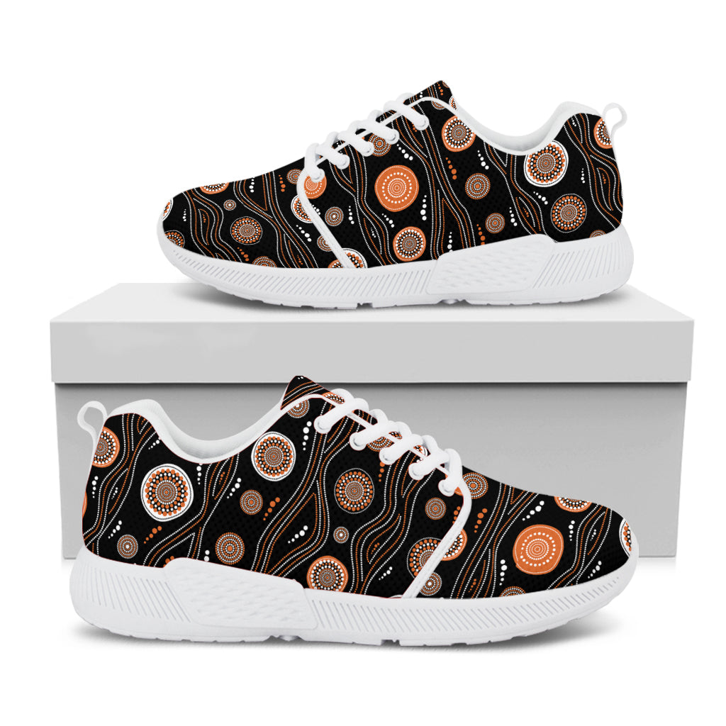 White And Orange Aboriginal Dot Print White Athletic Shoes