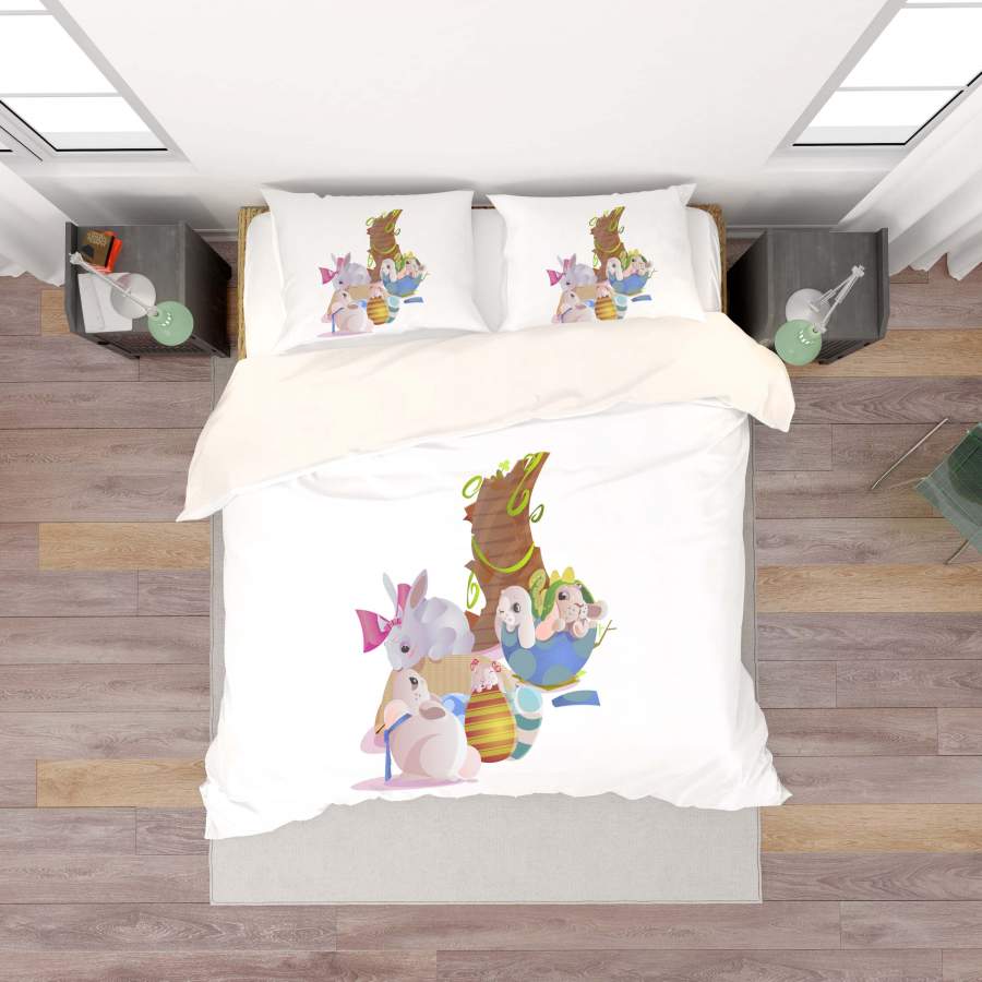 3D White Cartoon Rabbit Eggs Quilt Cover Set Bedding Set Duvet Cover Pillowcases SF30