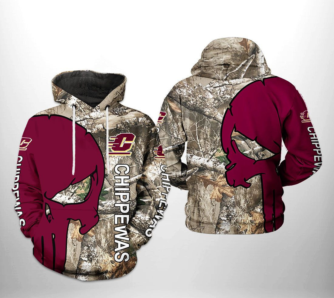 Central Michigan Chippewas Ncaa Camo Veteran Hunting Hoodie & Zip Hoodie