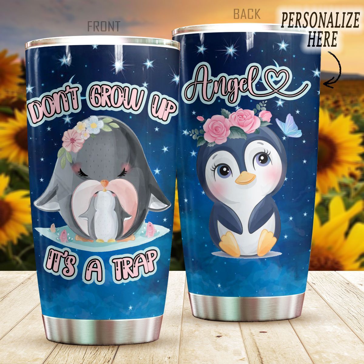 Personalized Penguin Don’t Grow Up It’s A Trap Stainless Steel Tumbler Perfect Gifts For Penguin Lover Tumbler Cups For Coffee/Tea, Great Customized Gifts For Birthday Christmas Thanksgiving