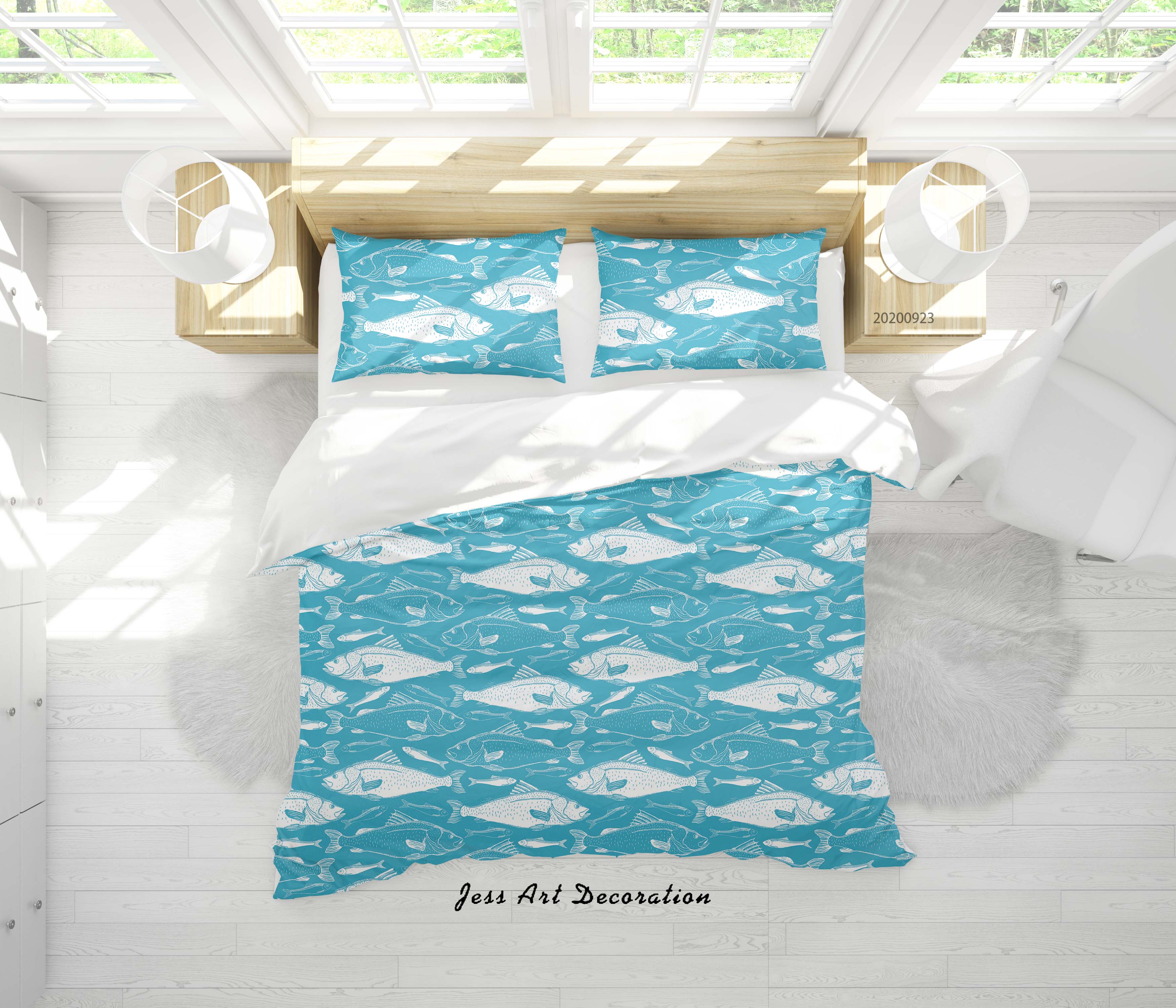 3D Aquatic Animals Fish Pattern Quilt Cover Set Bedding Set Duvet Cover Pillowcases Wj 6322