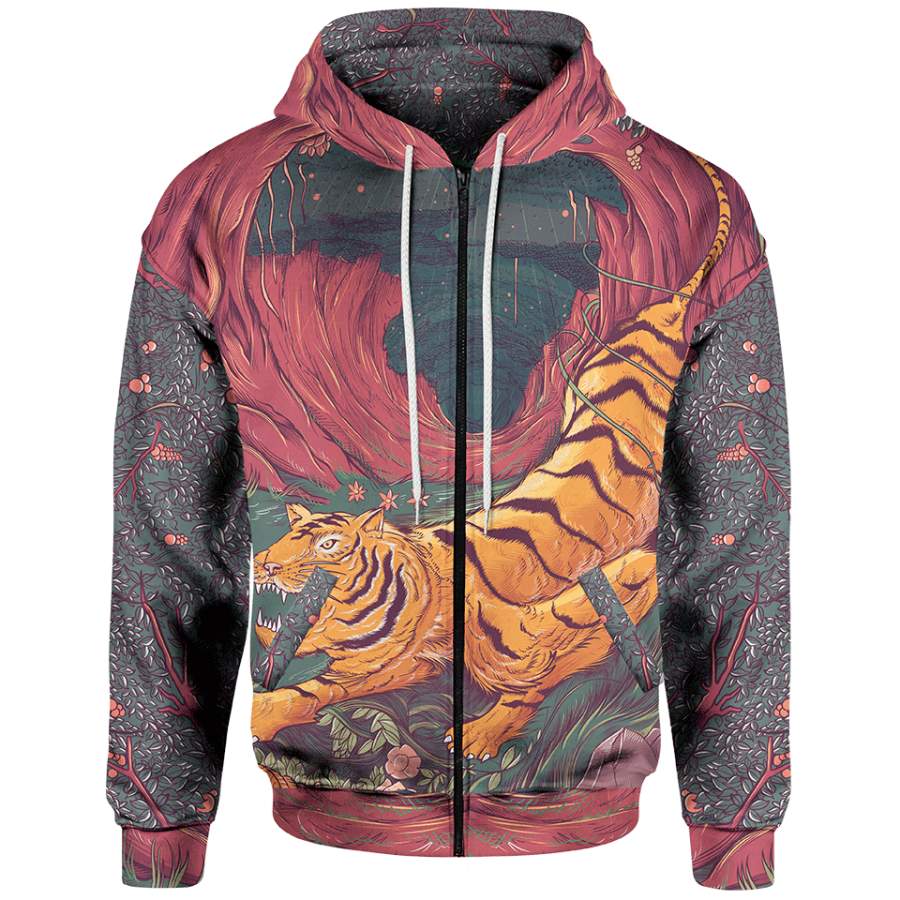 Crouching Tiger Zip Hoodie All Over 3D All Print