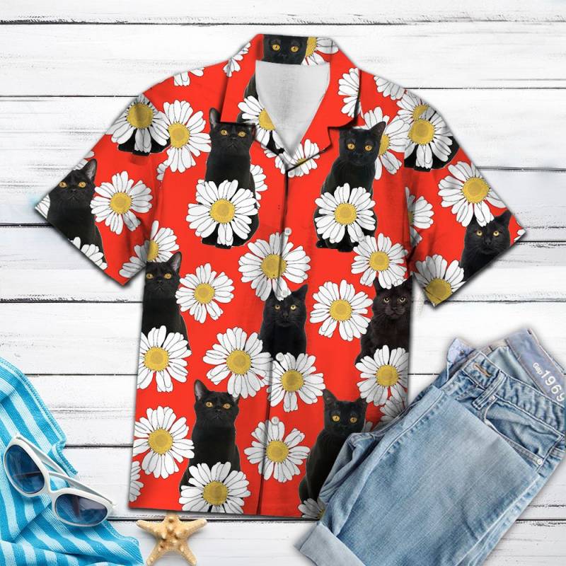 Black Cat Daisy Summer Hawaii Shirt Ha93740