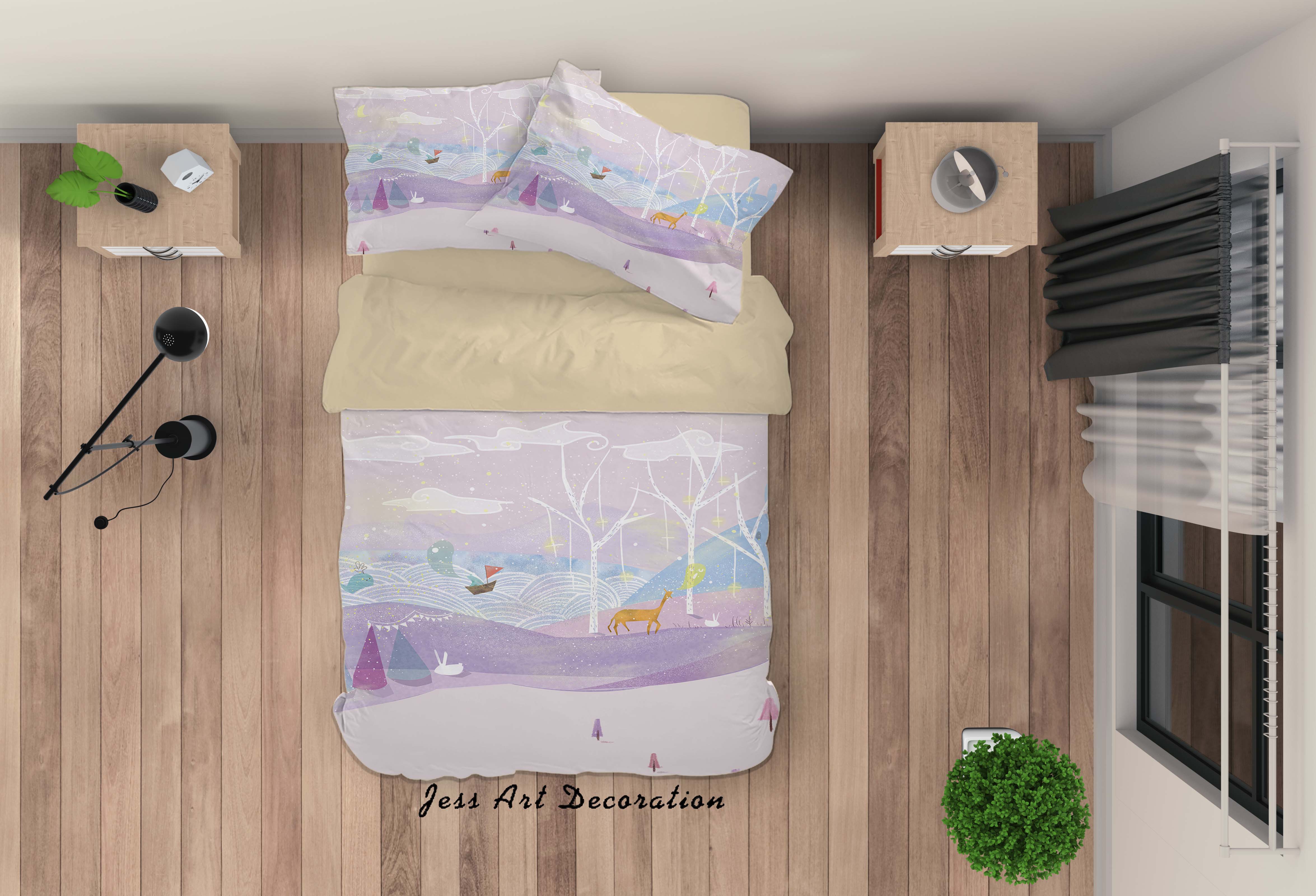 3D Purple Mountain Tree Animal Painting Quilt Cover Set Bedding Set Duvet Cover Pillowcases A430 Lqh