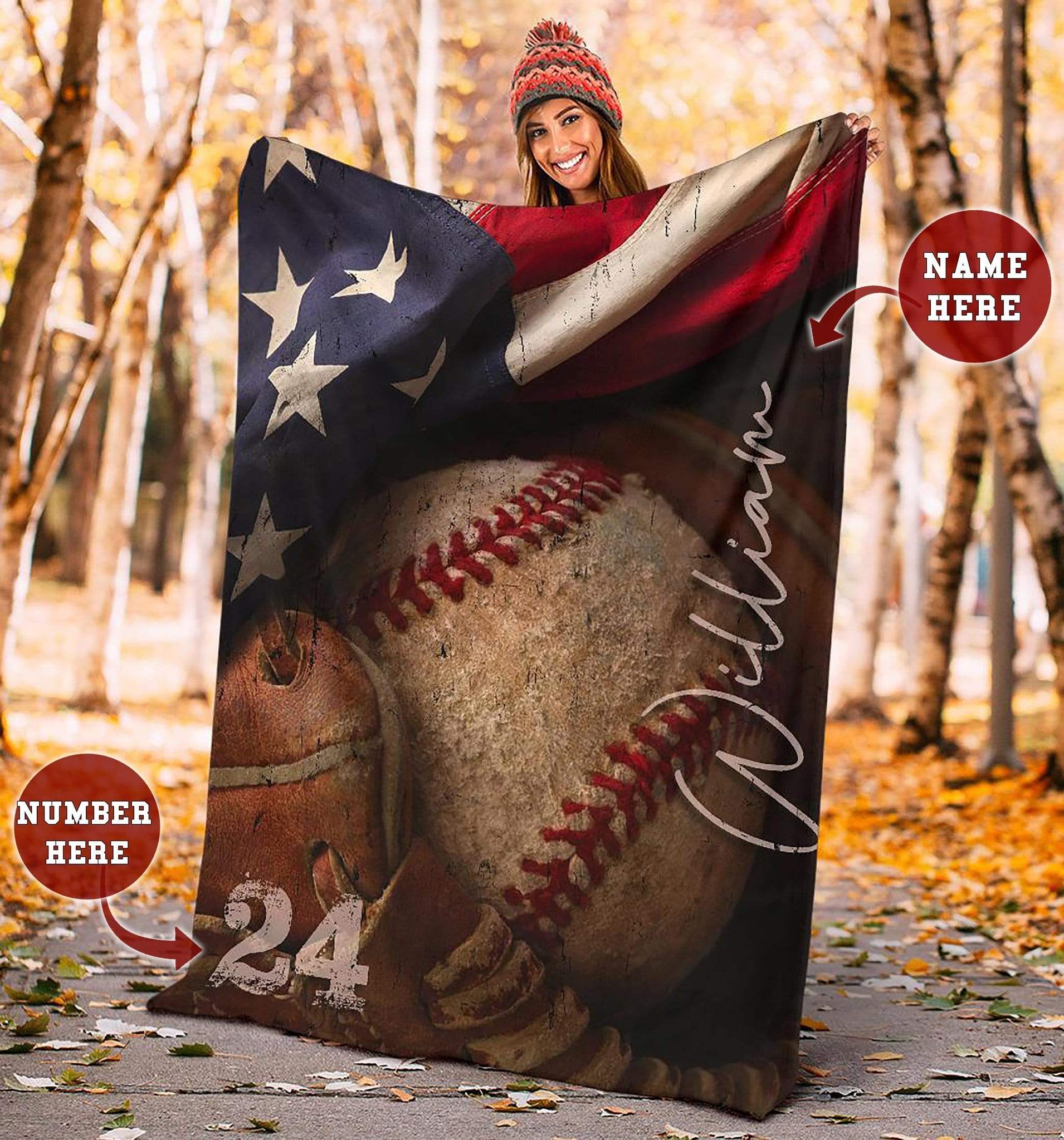 Baseball American Flag Custom name and number Blanket