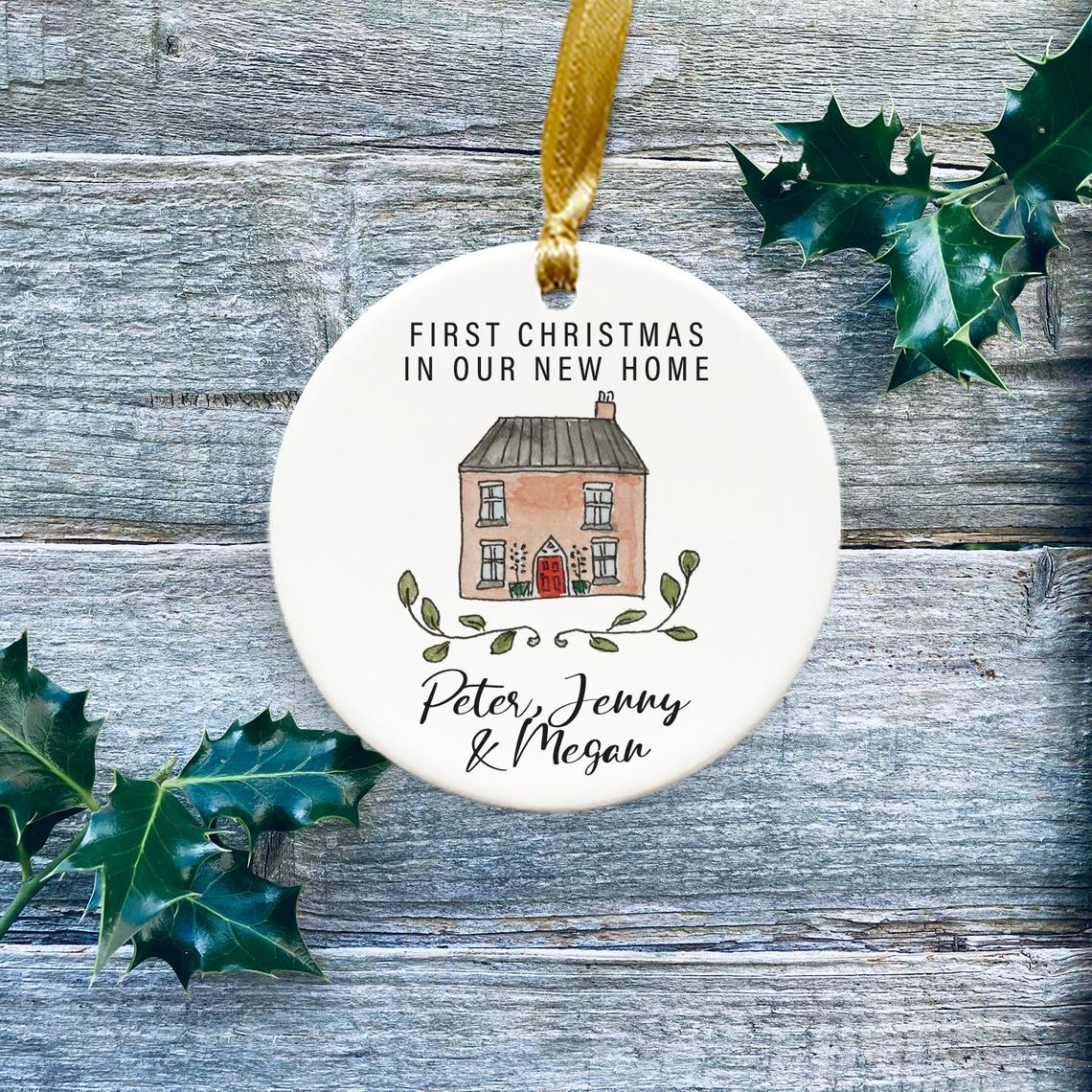 First Christmas In Our New Home Decoration, Bauble Keepsake, Ceramic Round Decoration, Ornament Keepsake