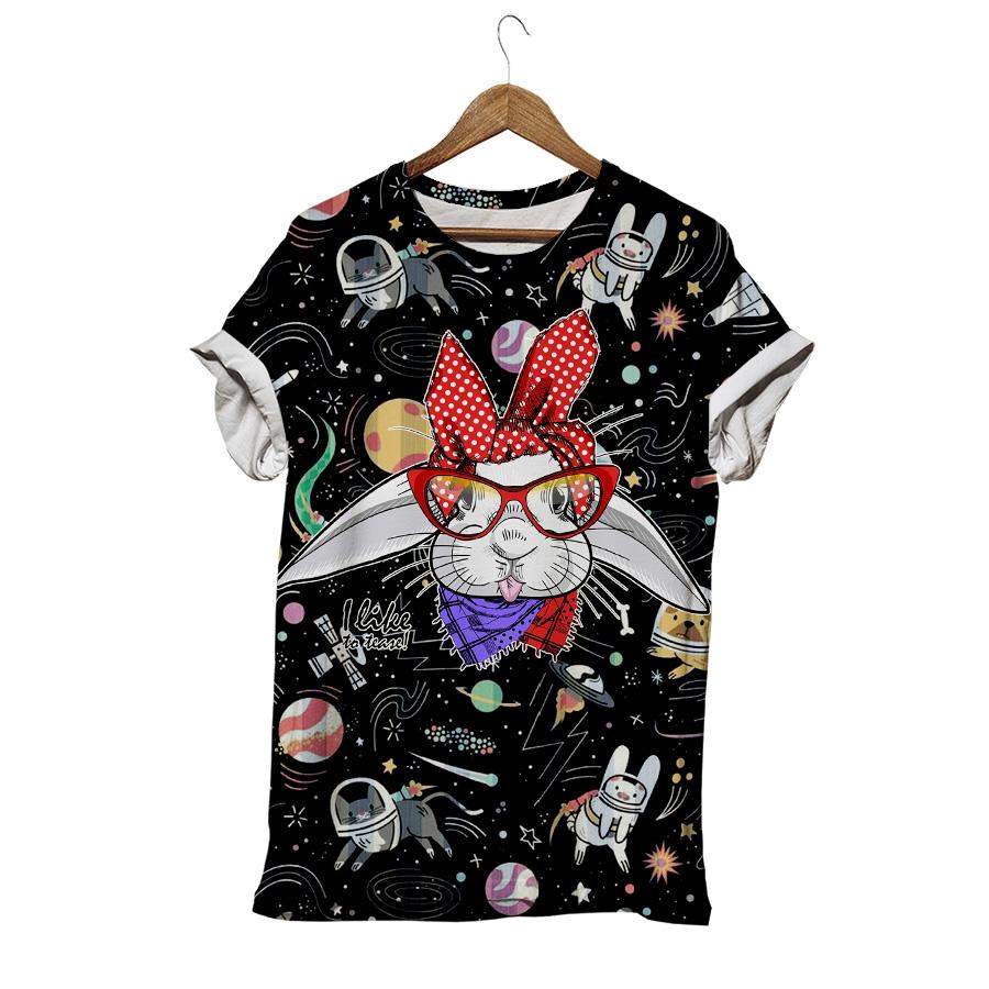 Rabbit With Red Glasses In Space Rabbit T-shirt