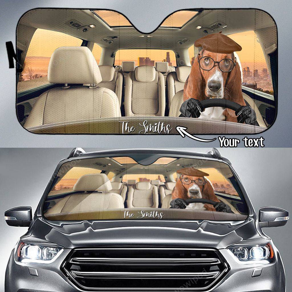 Basset Hounds Family Custom Name Car Sun Shade 10 NDC0147