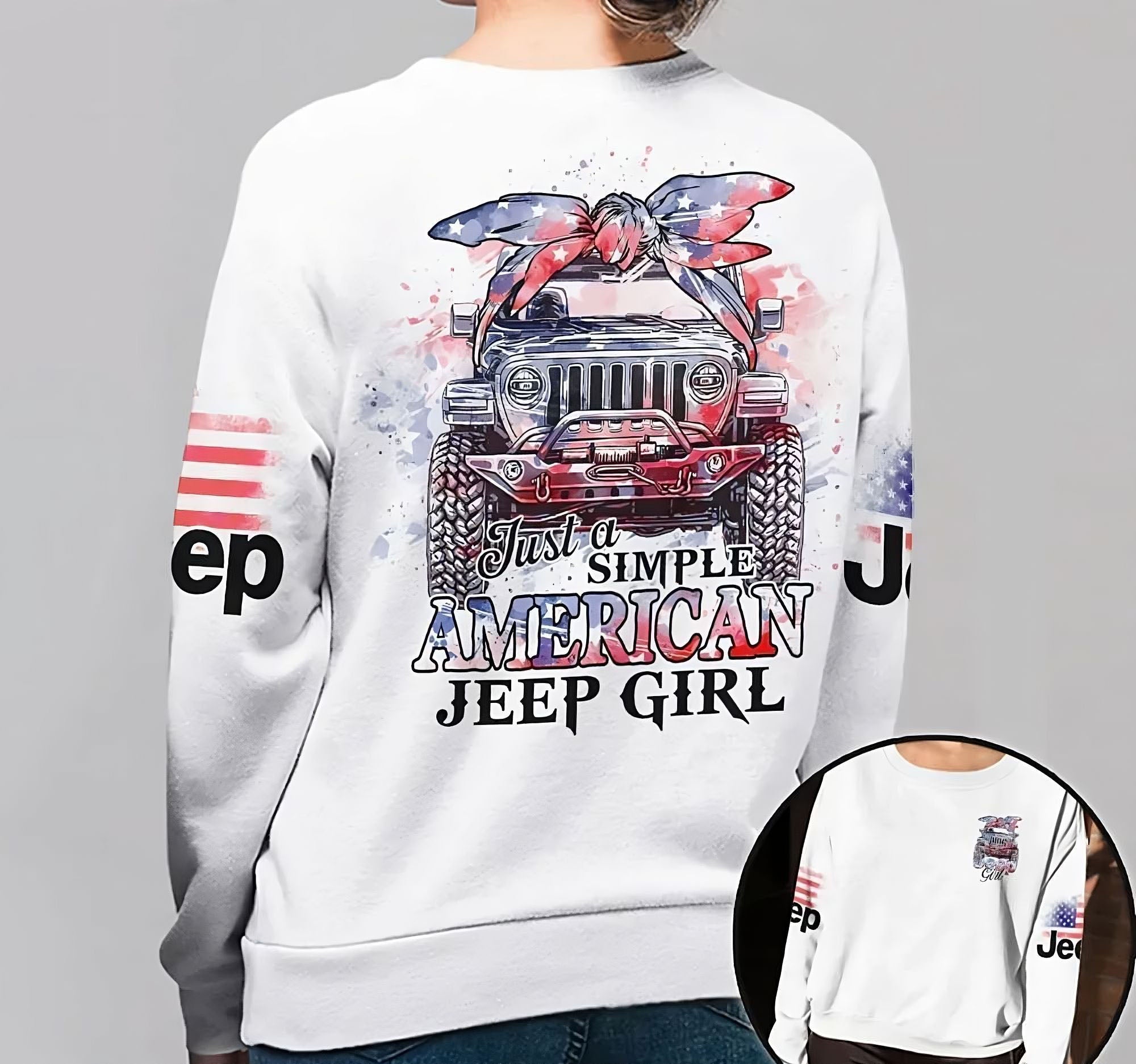 Simple American Jeep Girl Watercolor Jeep All Over Print Sweatshirt