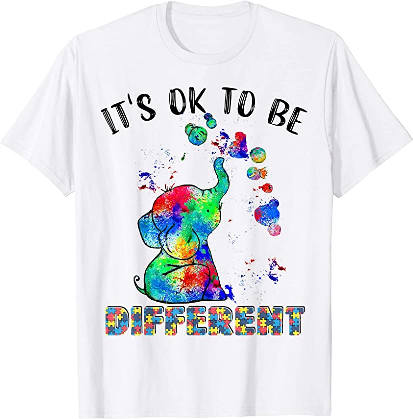 It’s Ok To Be Different Autism Awareness Day Funny Elephant T-Shirt