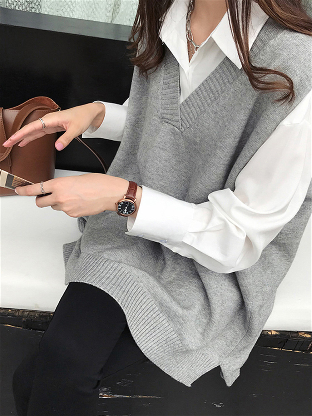 2022 Winter Woman Casual Oversize Straight Sleeveless Sweater Dress Female Thick Knit Long Dress Ladies Knitted Vest Vestido alx