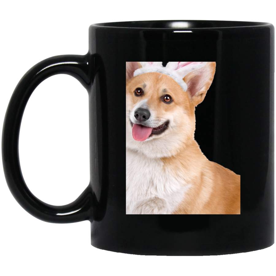 Pembroke Welsh Corgi Wearing Easter Bunny Ears Dog  11 oz 15 oz Mug Black