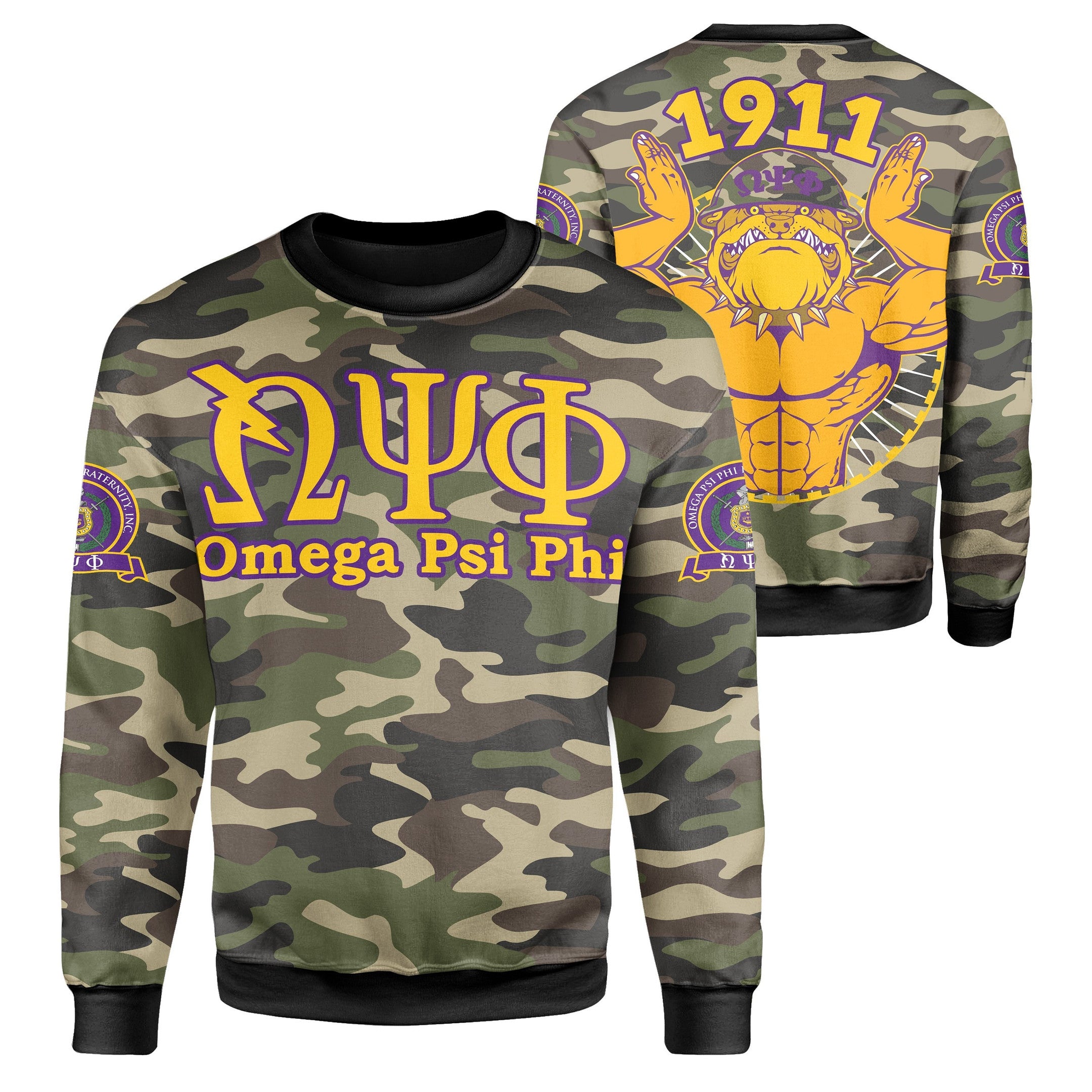 Africa Crewneck Sweatshirt Omega Psi Phi Bulldog Military J5