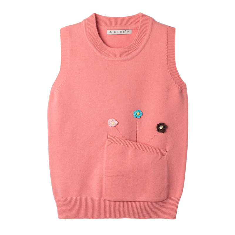 Cute Flowers Girls Sweater Vests Teenager Kids Pullover Cotton Children Clothes Winter alx