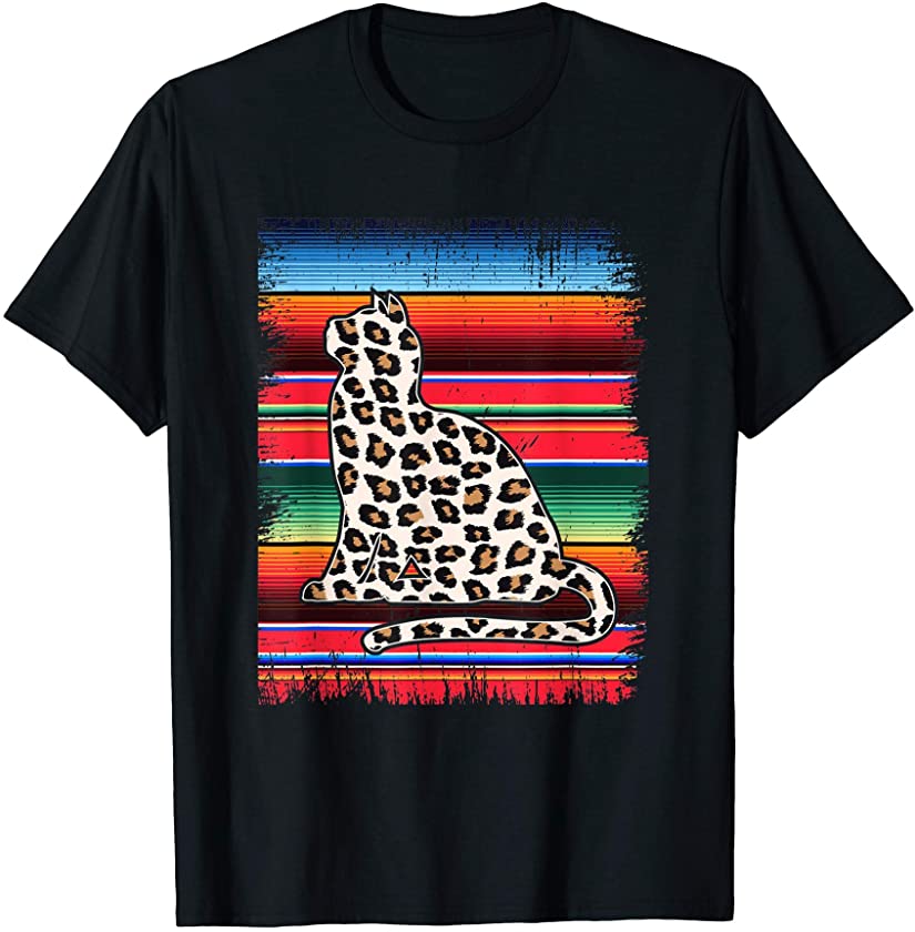 Cat Leopard Print Mexican Serape Cinco de Mayo T-Shirt