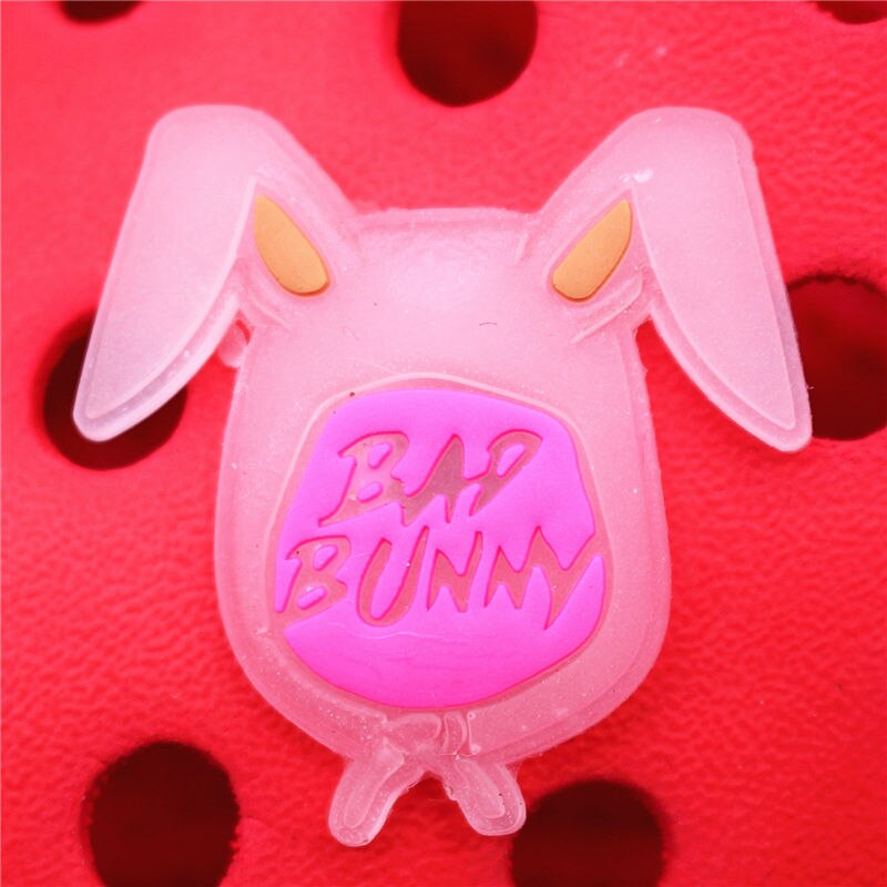 Luminous Bad Bunny Style Shoe Charms Accessories Planet Dice Eye Rabbit Man Shoe Buckle Decorations fit Kids X-mas Party Gifts alx