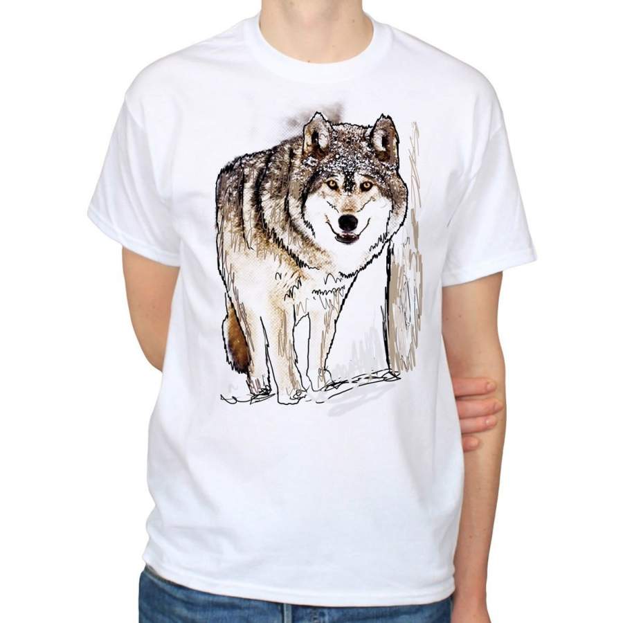 Wolf Sketch Animal Kingdom Nature Dogs Street Art Hipster Mens T-Shirt