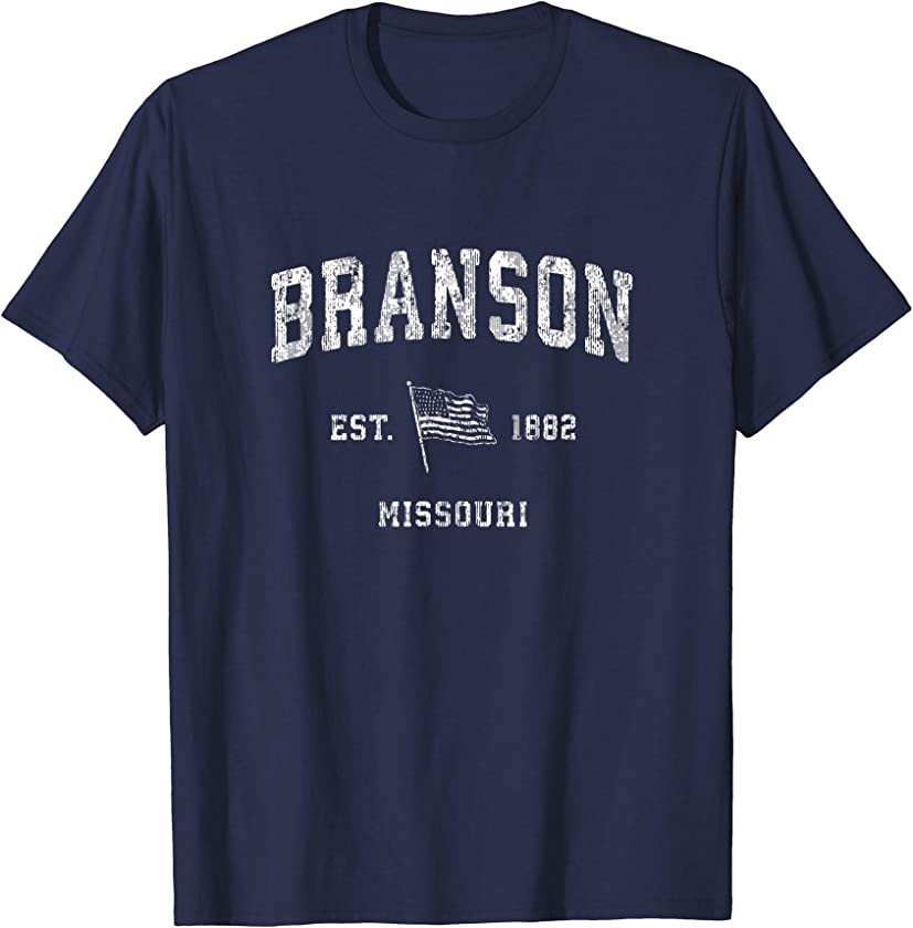 Branson Missouri MO T-Shirt Vintage US Flag Sports Tee