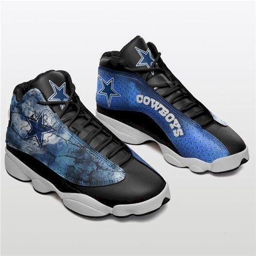 Women  Dallas Cowboys Air Jordan 13 High Top Leather Sneakers 005