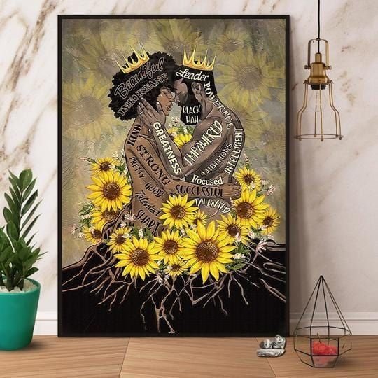 Custom Name Sunflower Black King And Queen Couple Love Canvas Wall Art