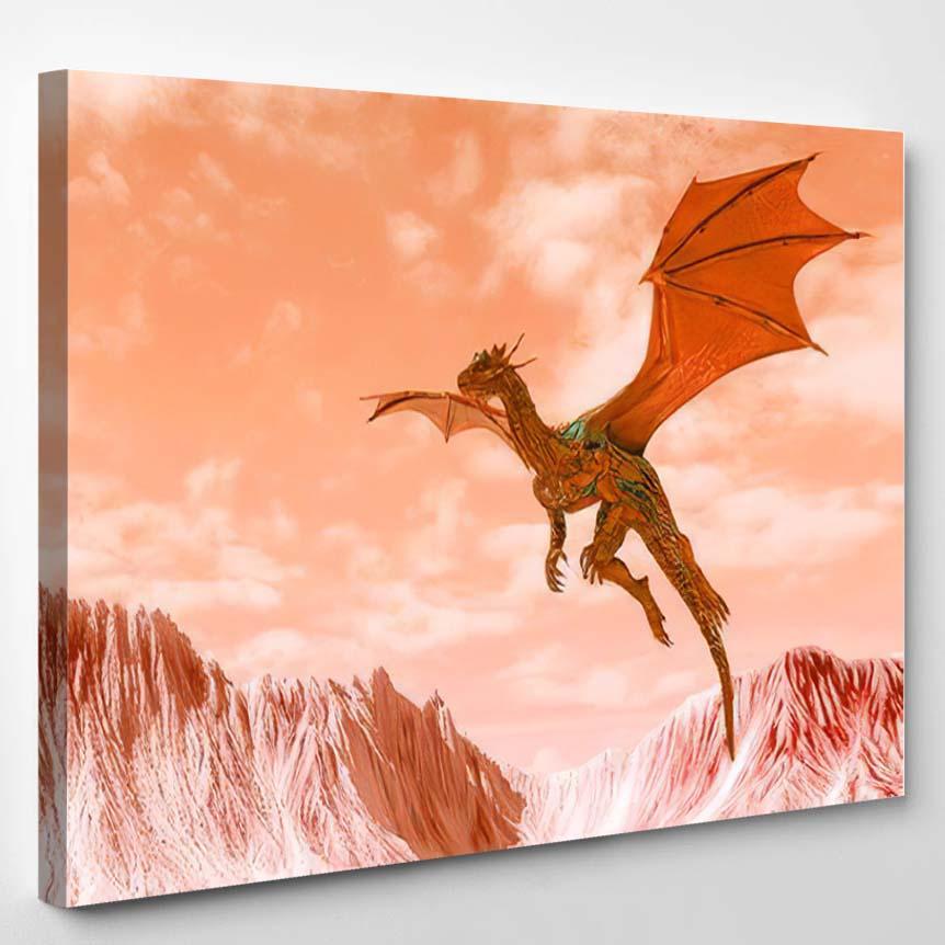 Red Hell Dragon Floating Landing On – Dragon Animals Canvas Print